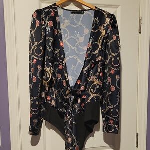 Fashion to Figure Black and Gold Bodysuit with Elegant Design